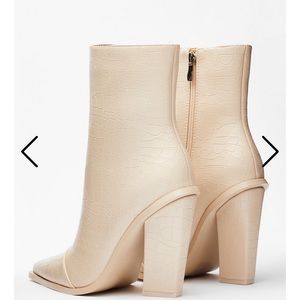 Nasty Gal Cream Faux Croc Leather Heeled Booties